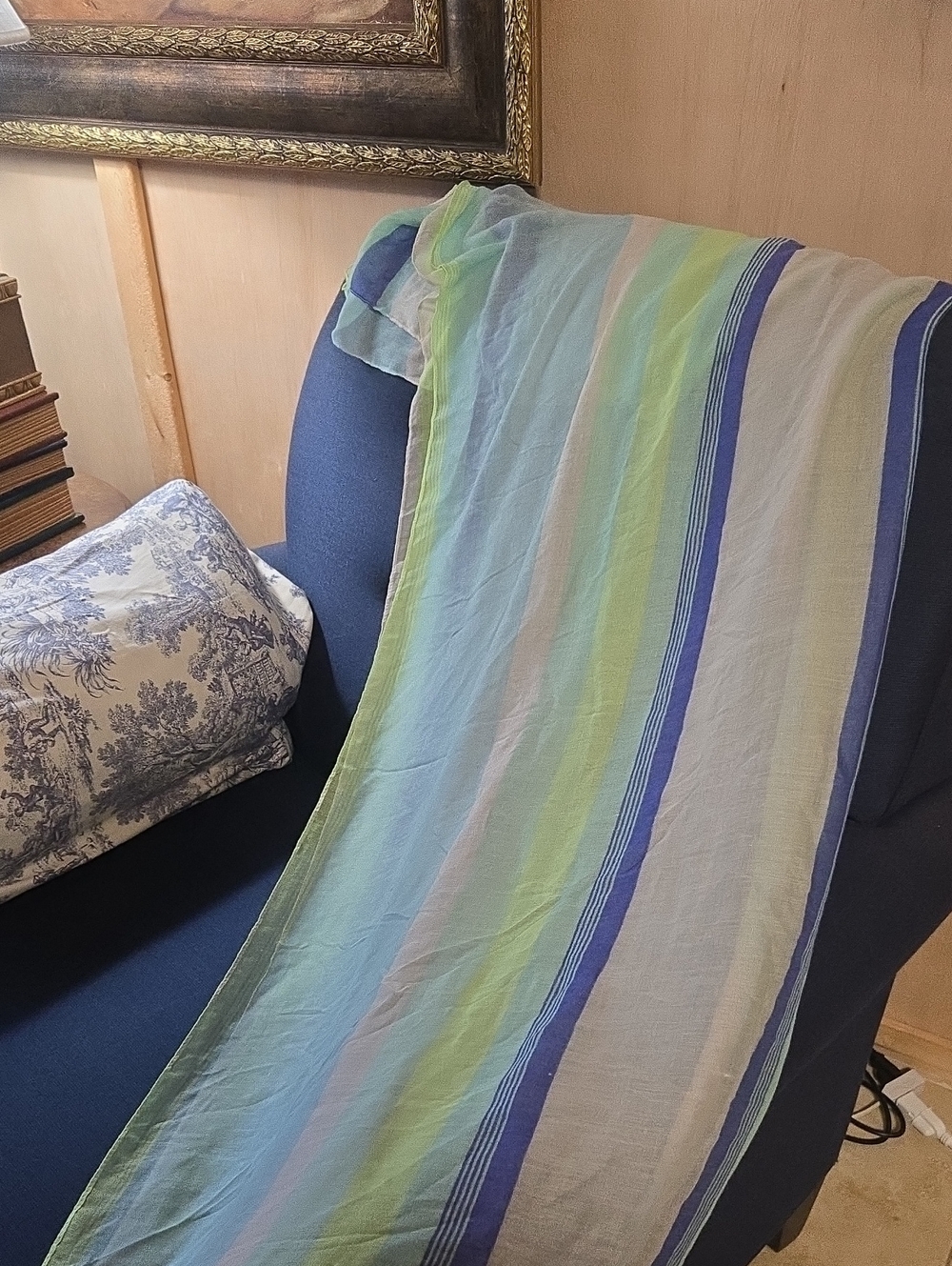 Lovely Lightweight Striped Cotton Wrap in Blue and Green